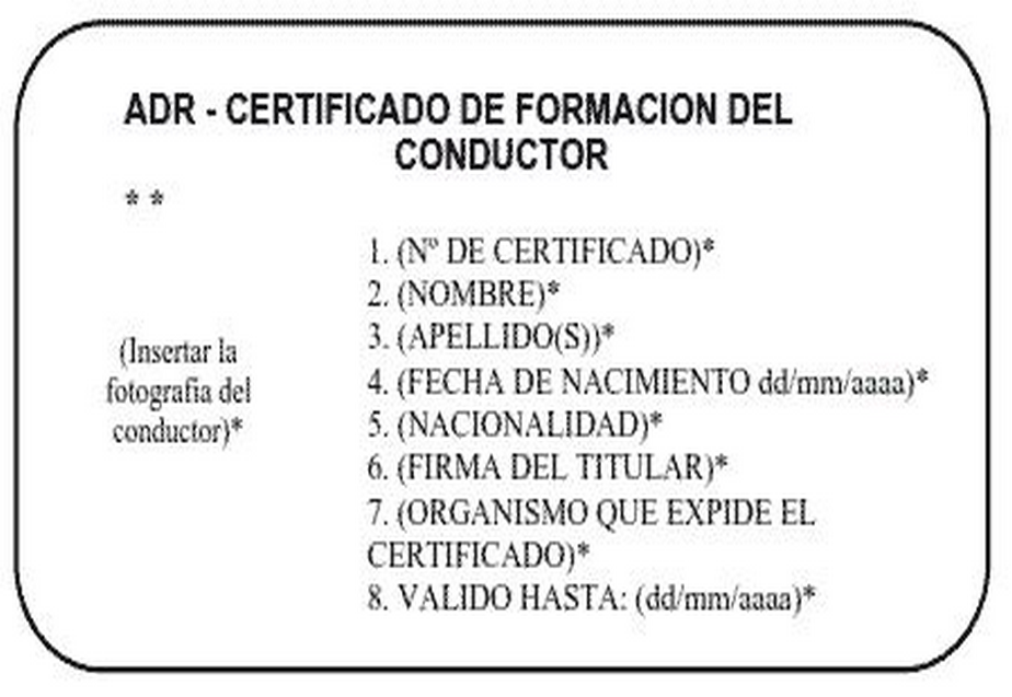 Anverso autorización ADR modelo actual